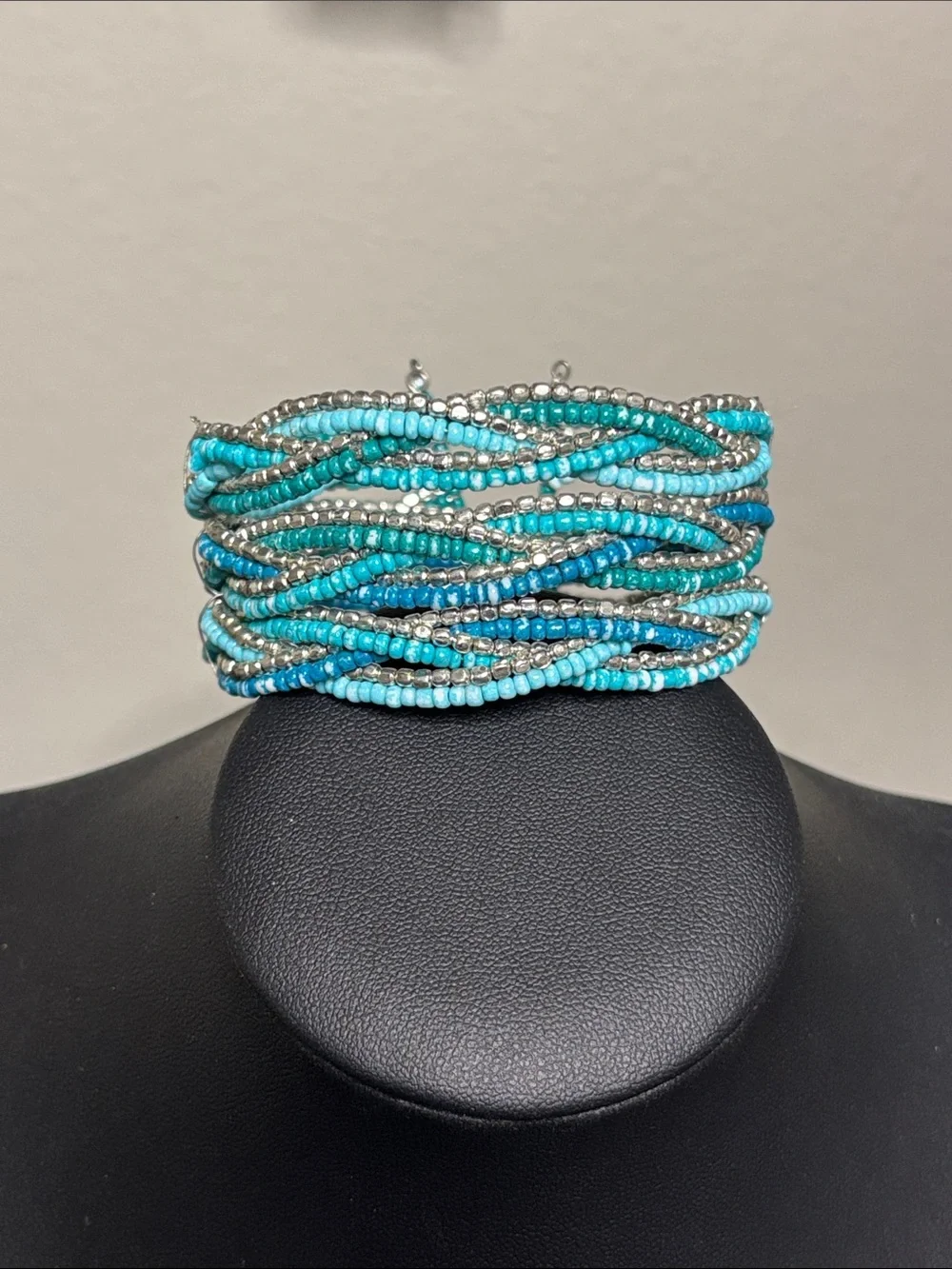 Boho Western Turquoise Multi-Row Beaded Cuff Bracelet - Women Jewelry